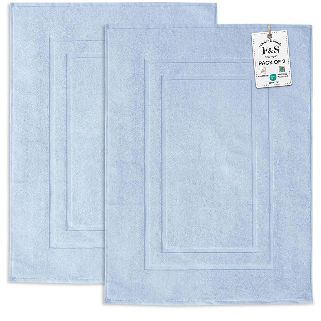 Feather & Stitch 100% Cotton Bath Mats 2 Piece 30x21 Inches, Grey
