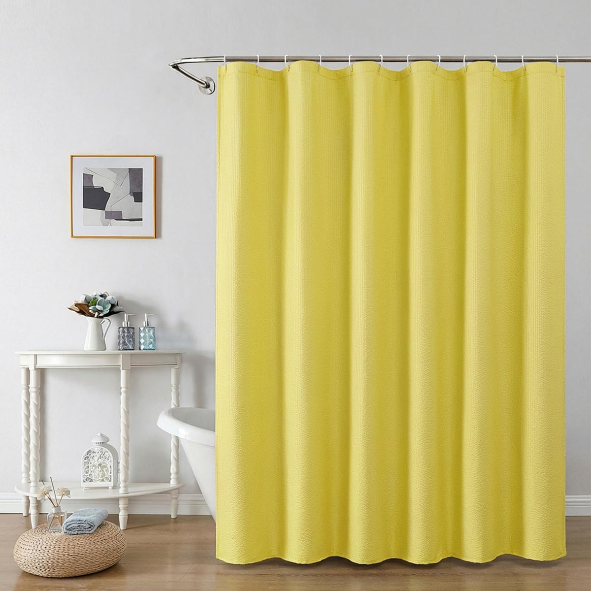 OWENIE White Shower Curtain for Bathroom 84 Inches Extra Long, Elegant 3D Embossed Textured Cloth Waffle Shower Curtain, Modern Luxury Hotel Style, Water Repellent, Machine Washable, 72X84, White