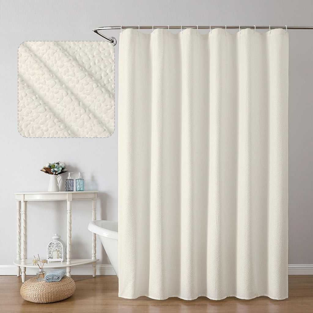 OWENIE White Shower Curtain for Bathroom 84 Inches Extra Long, Elegant 3D Embossed Textured Cloth Waffle Shower Curtain, Modern Luxury Hotel Style, Water Repellent, Machine Washable, 72X84, White