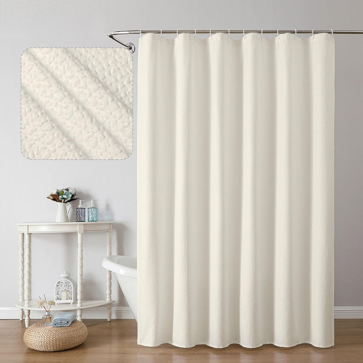 OWENIE White Shower Curtain for Bathroom 84 Inches Extra Long, Elegant 3D Embossed Textured Cloth Waffle Shower Curtain, Modern Luxury Hotel Style, Water Repellent, Machine Washable, 72X84, White