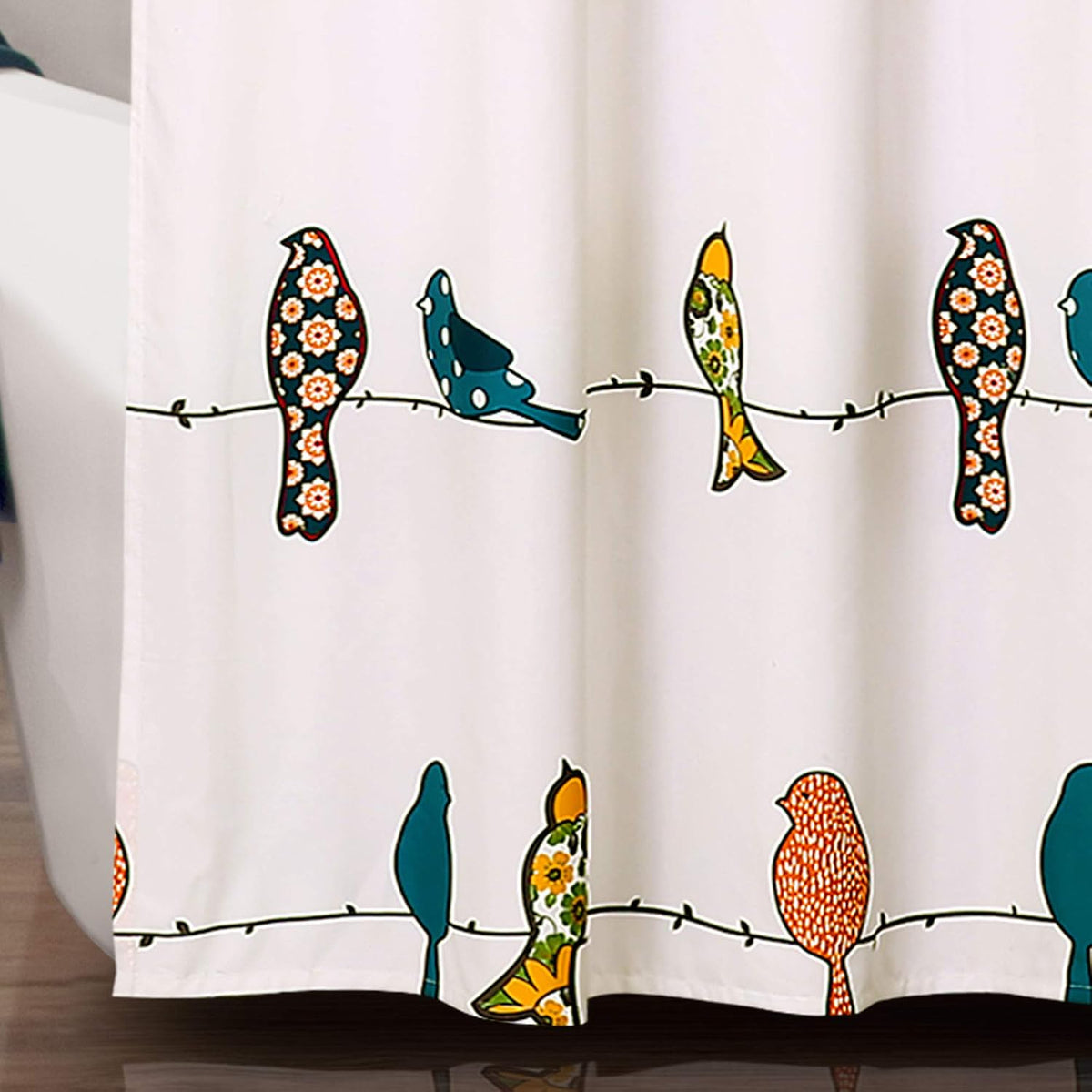 Lush Decor Rowley Birds Shower Curtain, 72” W x 72” L, Multi - Colorful Floral Bird Pattern - Whimsical & Playful Bird Shower Curtain - Farmhouse, Coastal, & Boho Bathroom Decor