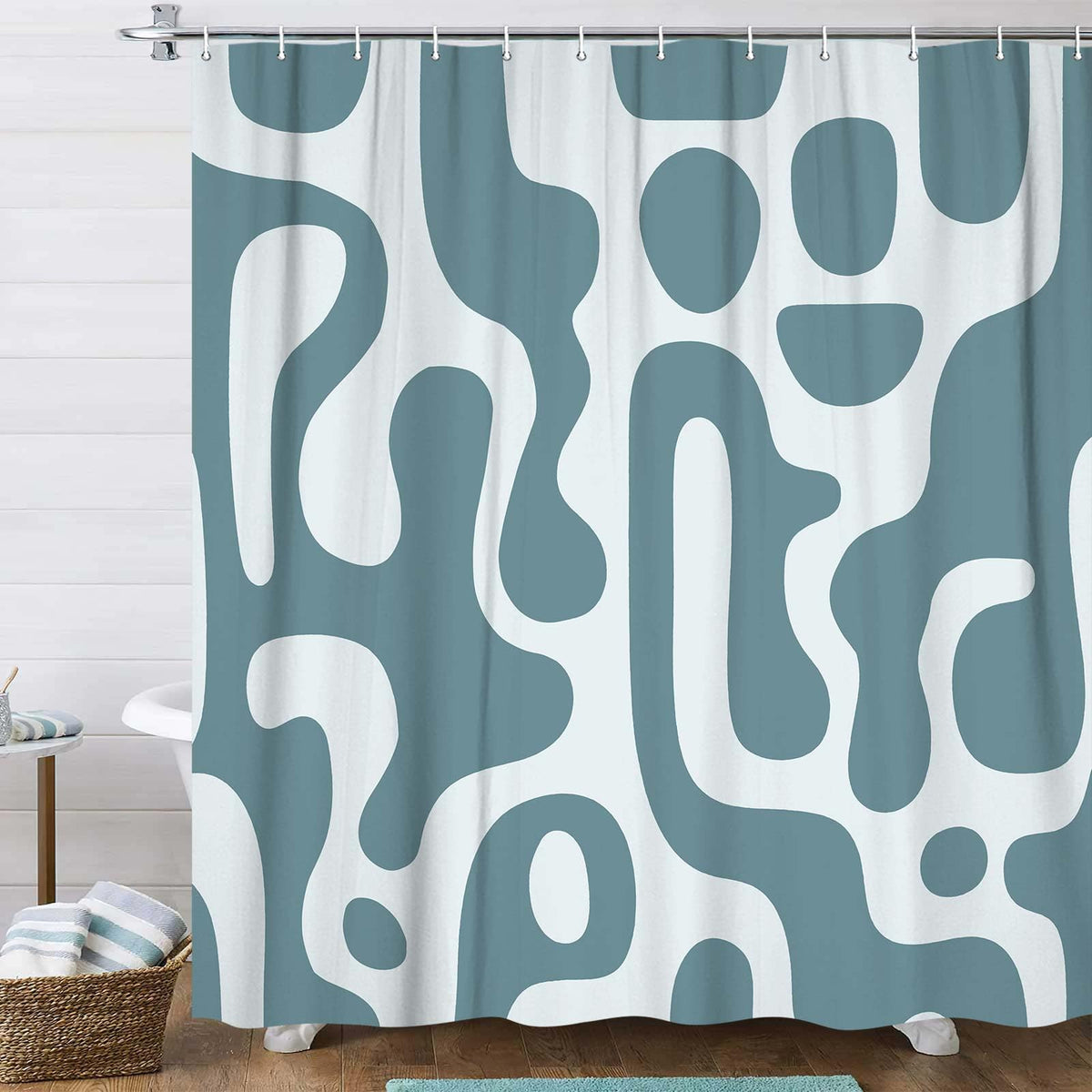 Bondjos Abstract Sage Green Shower Curtain,Boho Modern Geometric Line Art Decor,Abstract Minimalist Farmhouse Style Shower Curtain for Bathroom，Waterproof Polyester Fabric Bathroom Curtain,72x72 Inch