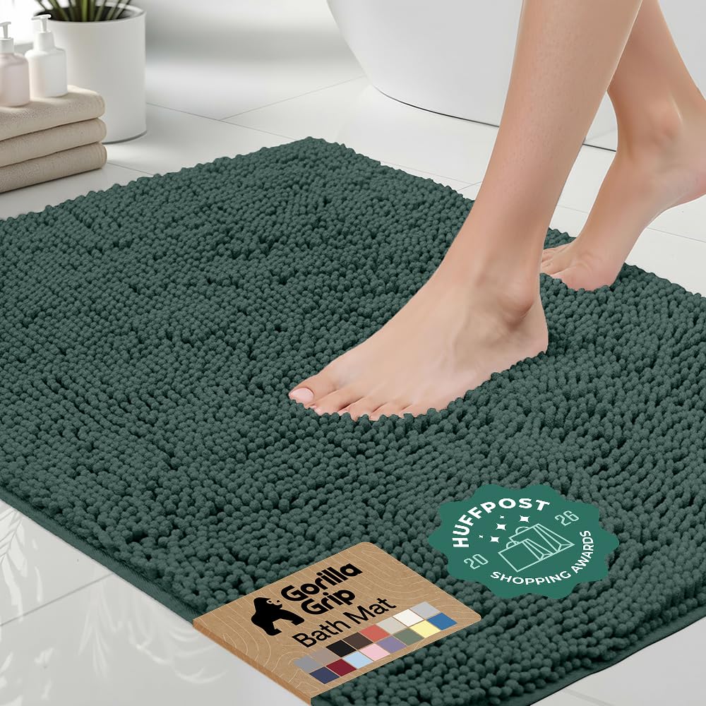 GORILLA GRIP Bath Rug Mat for Bathroom, Absorbent Chenille, 24x17 Blue