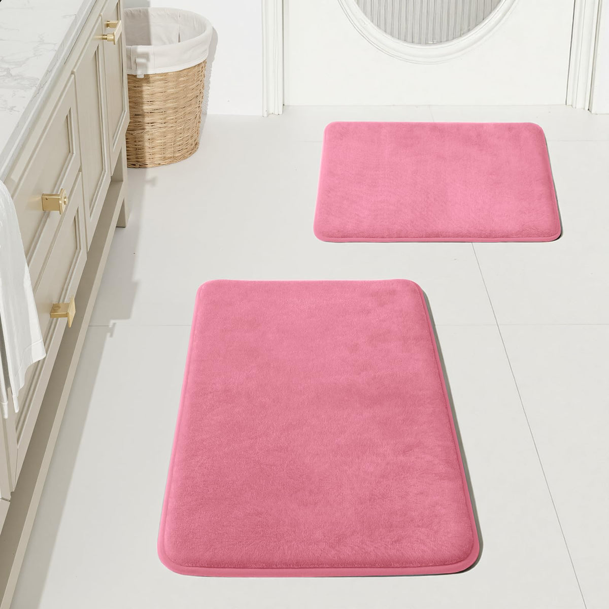 HUXMEYSON Bathroom Rugs Sets 2 Piece, Non-Slip & Quick Dry Bath Mat Set, Ultra Soft Velvet Bath Rugs for Bathroom, Toilet and Shower Floor, Navy