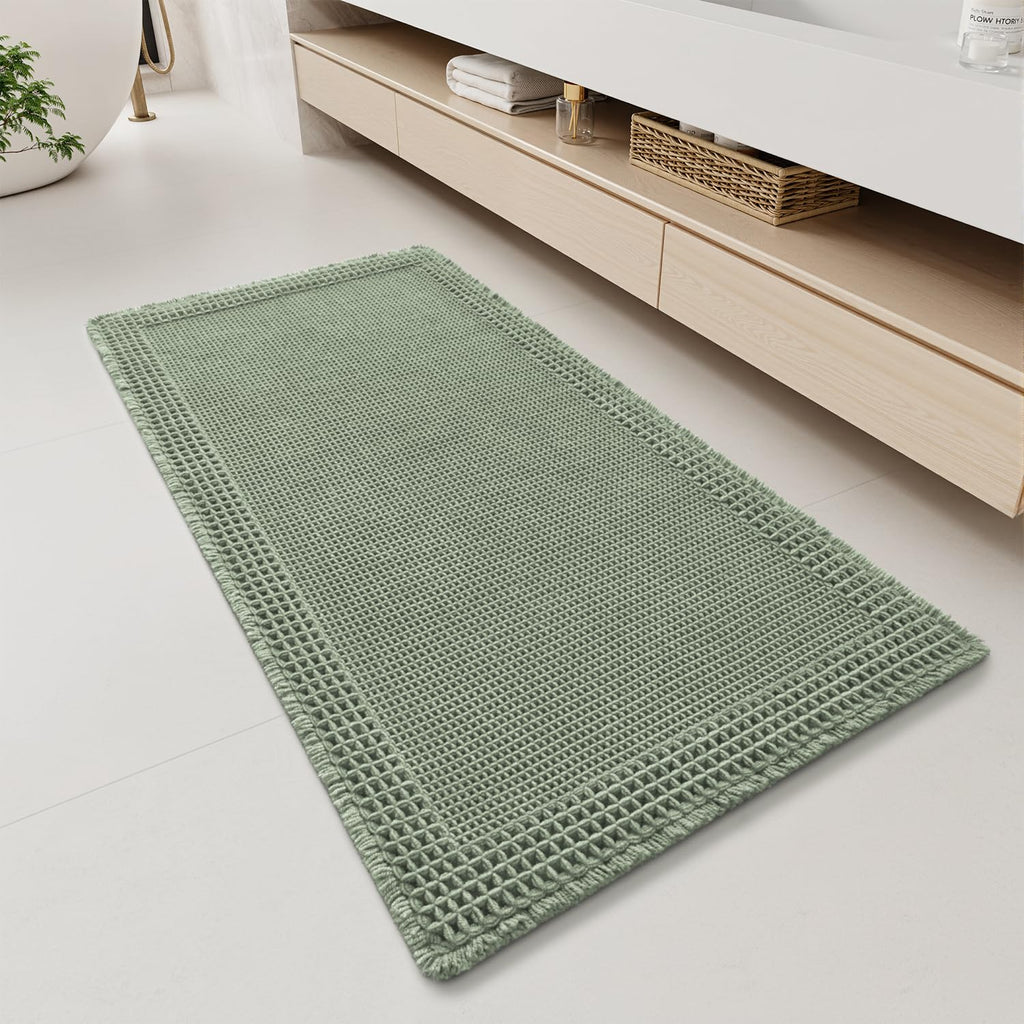 RESARE Waffle Bathroom Runner Rugs, Non Slip Boho Bath Mat 24"x72" Brown
