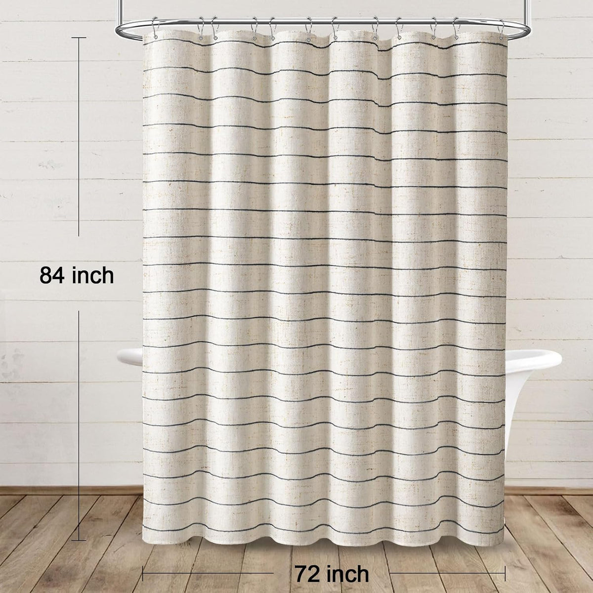 Striped Linen Shower Curtain for Bathroom, Black and Beige 72 W x 84 H