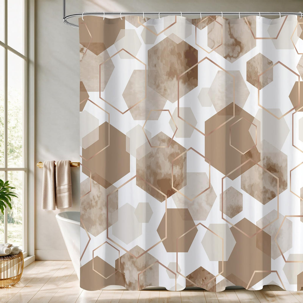 Litabel Brown Shower Curtain for Bathroom, Geometric Bathroom Decor 72x72