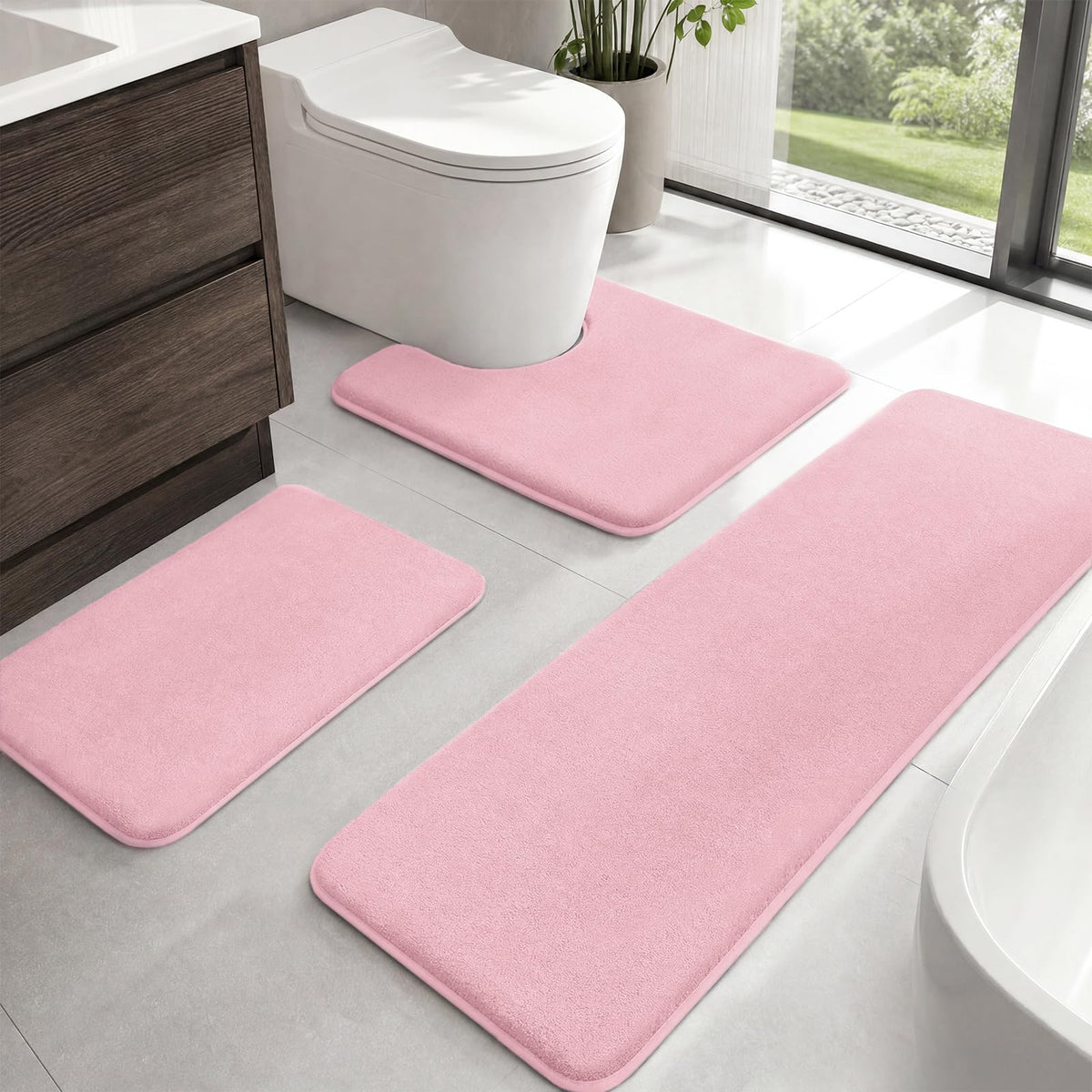HUXMEYSON Bathroom Rugs Sets 2 Piece, Non-Slip & Quick Dry Bath Mat Set, Ultra Soft Velvet Bath Rugs for Bathroom, Toilet and Shower Floor, Navy