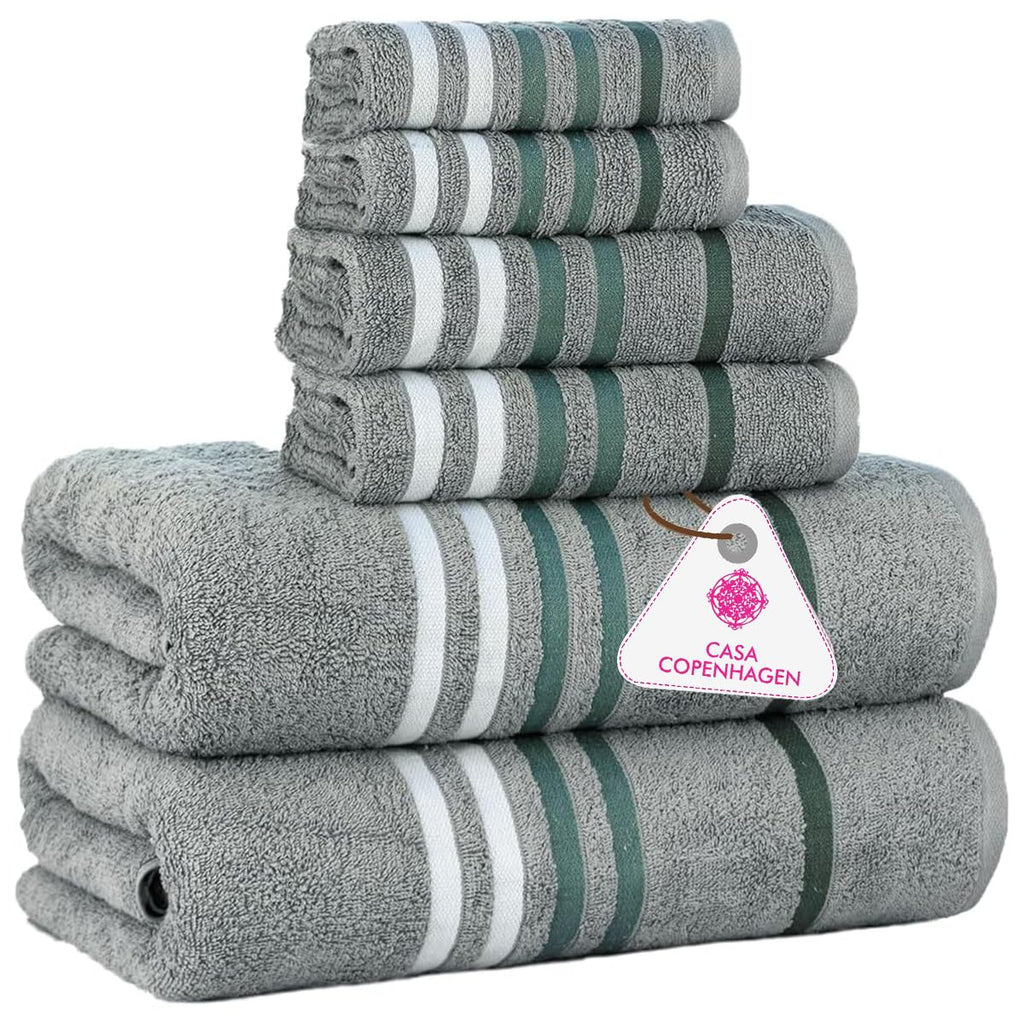 CASA COPENHAGEN 6pcs Bathroom Towel Gift Set, 600GSM, Dark Black