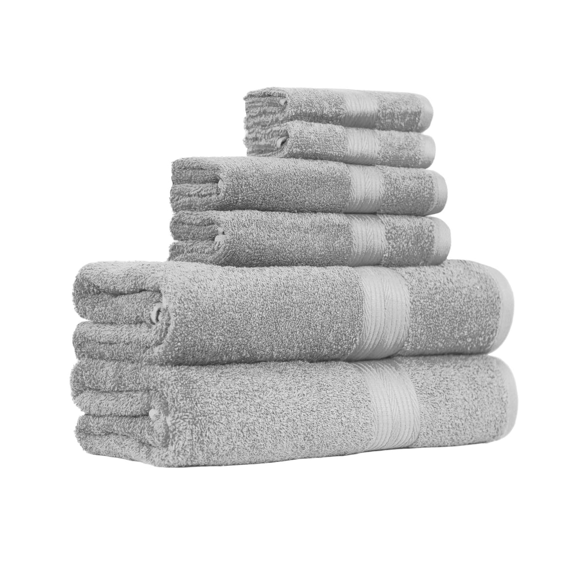 Amazon Basics 6-Piece Fade-Resistant 100% Cotton Towel Set for Bathroom, Soft and Absorbent, 2 Bath Towels, 2 Hand Towels, 2 Washcloths, Gray