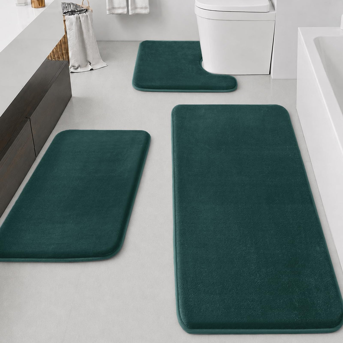 HUXMEYSON Bathroom Rugs Sets 2 Piece, Non-Slip & Quick Dry Bath Mat Set, Ultra Soft Velvet Bath Rugs for Bathroom, Toilet and Shower Floor, Navy