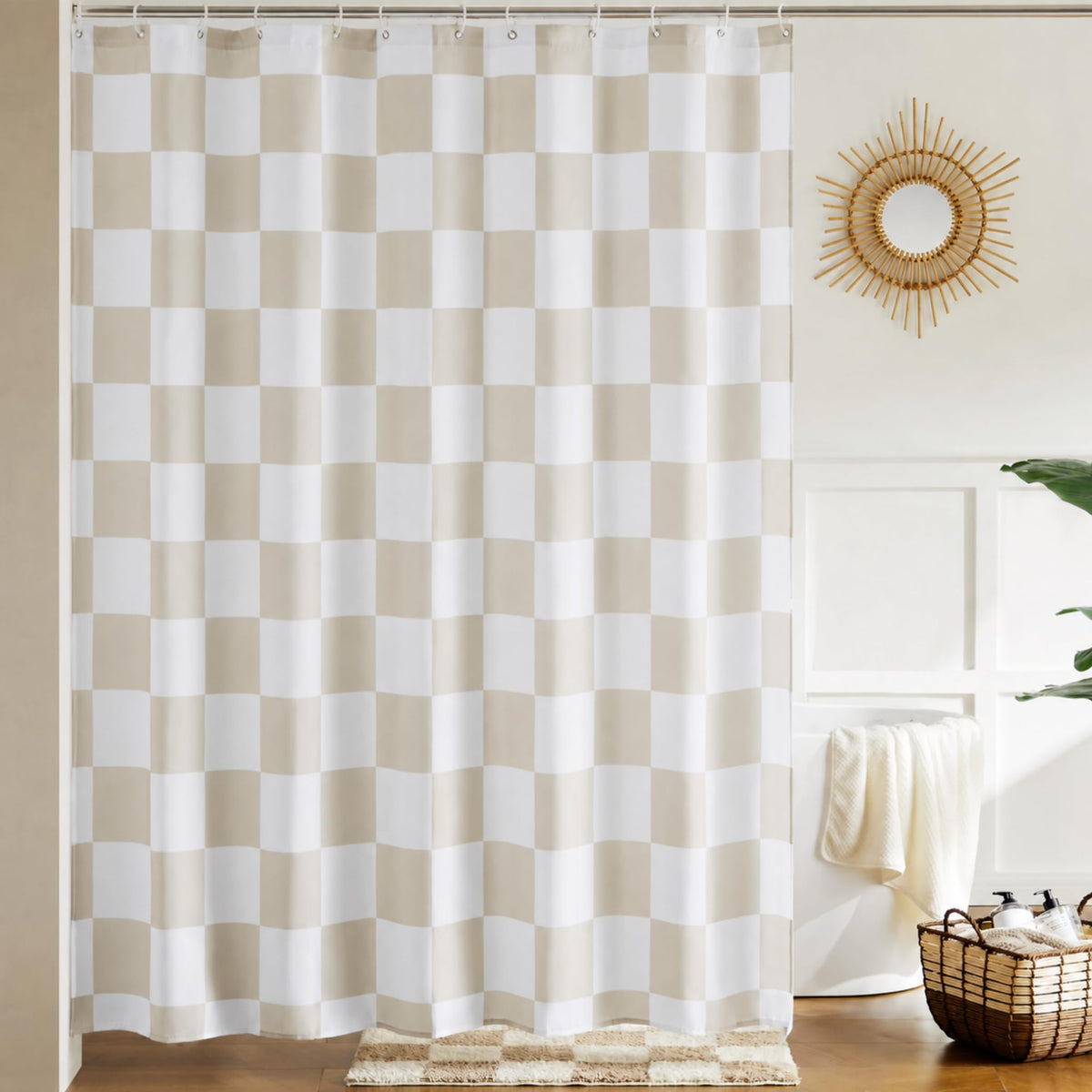 Ohocut Checkered Shower Curtain, Double Pink Plaid Shower Curtains for Bathroom, Cute Retro Checkboard Shower Curtain Vintage Aesthetic, Washable Fabric Bath Curtain 72''x72''