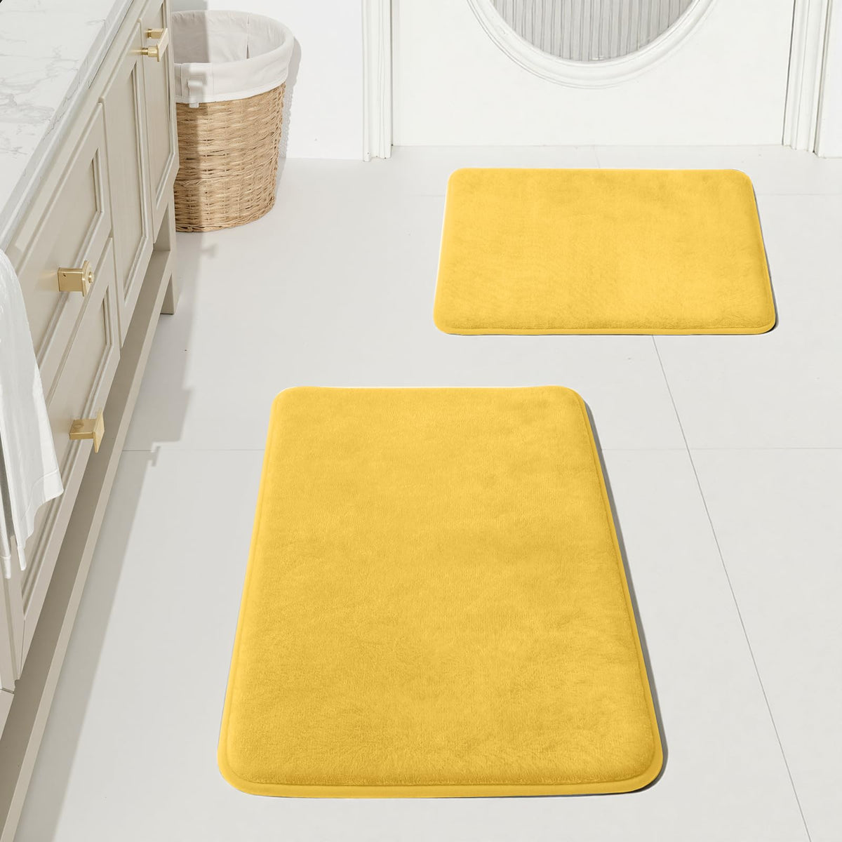 HUXMEYSON Bathroom Rugs Sets 2 Piece, Non-Slip & Quick Dry Bath Mat Set, Ultra Soft Velvet Bath Rugs for Bathroom, Toilet and Shower Floor, Navy