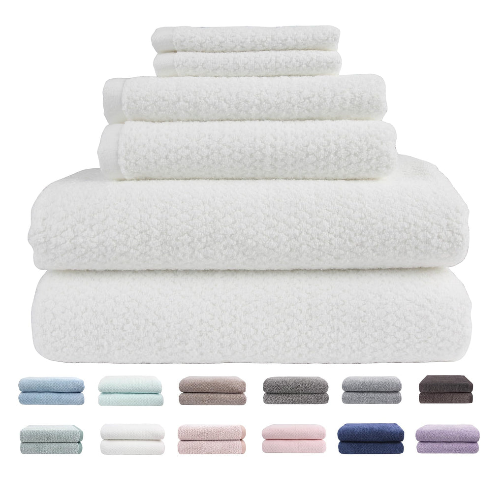 Everplush Diamond Jacquard 6 Pieces Bath Towel Set, Luxury Super Soft Oversized everplush Towels, Highly Absorbent Diamond Jacquard Quick Dry Bath Towel for Bathroom Grey Towel Set