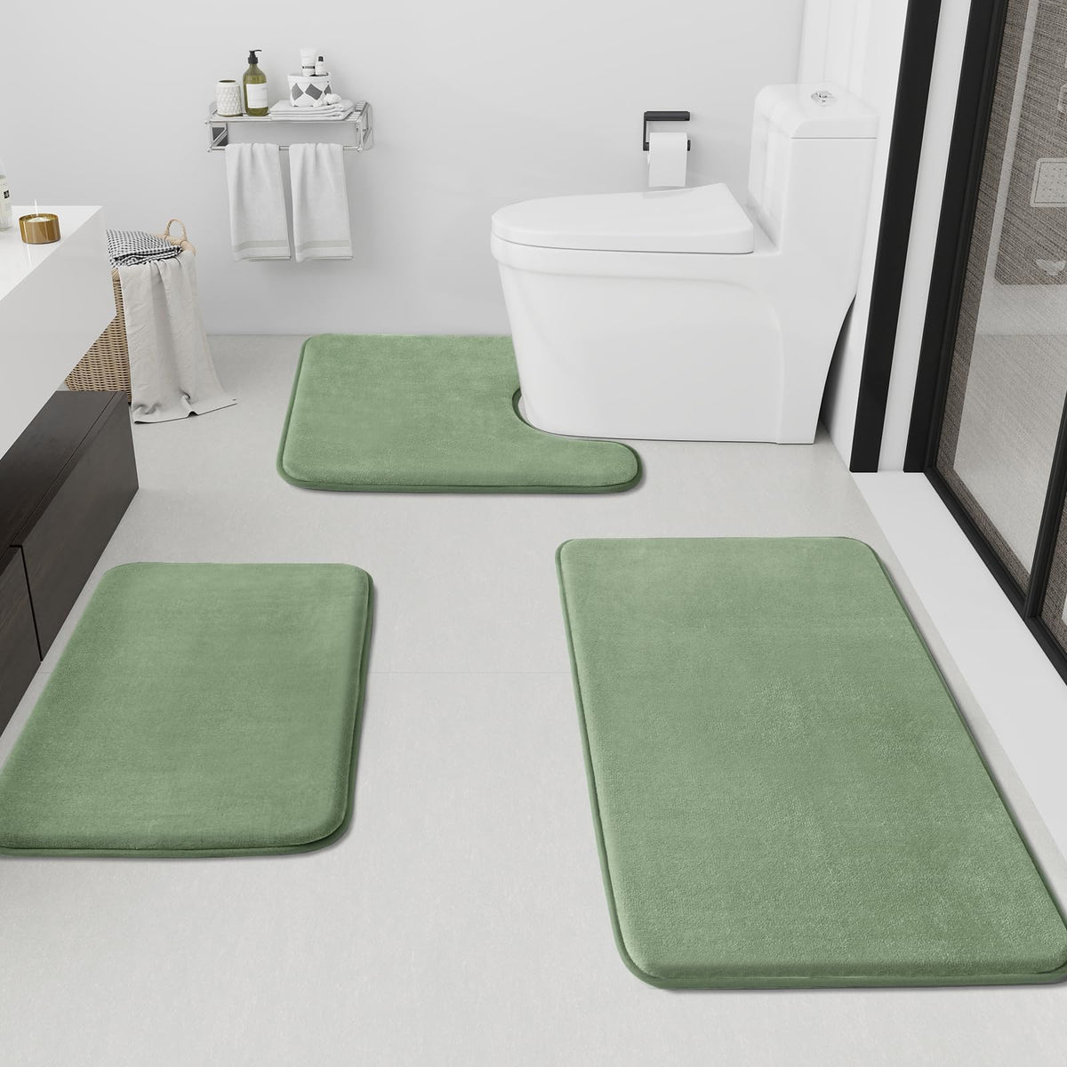 HUXMEYSON Bathroom Rugs Sets 2 Piece, Non-Slip & Quick Dry Bath Mat Set, Ultra Soft Velvet Bath Rugs for Bathroom, Toilet and Shower Floor, Navy