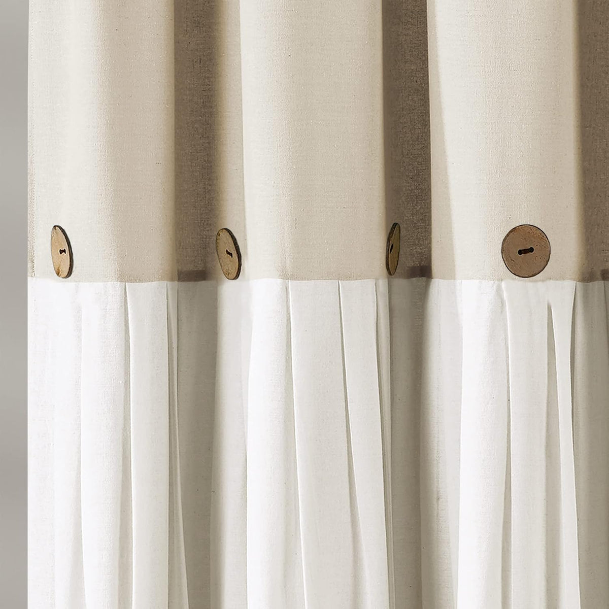 Lush Decor Linen Button Shower Curtain, 72" W x 72" L, Linen - Neural Shower Curtain Fabric - Bathroom Curtain - Farmhouse Bathroom Decor