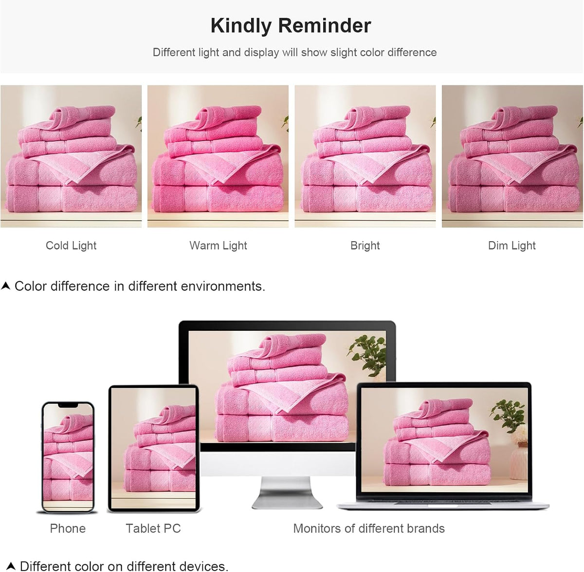 COZYART Bath Towel Set 6 PCS, Pink Luxury 100% Turkish Cotton 650GSM