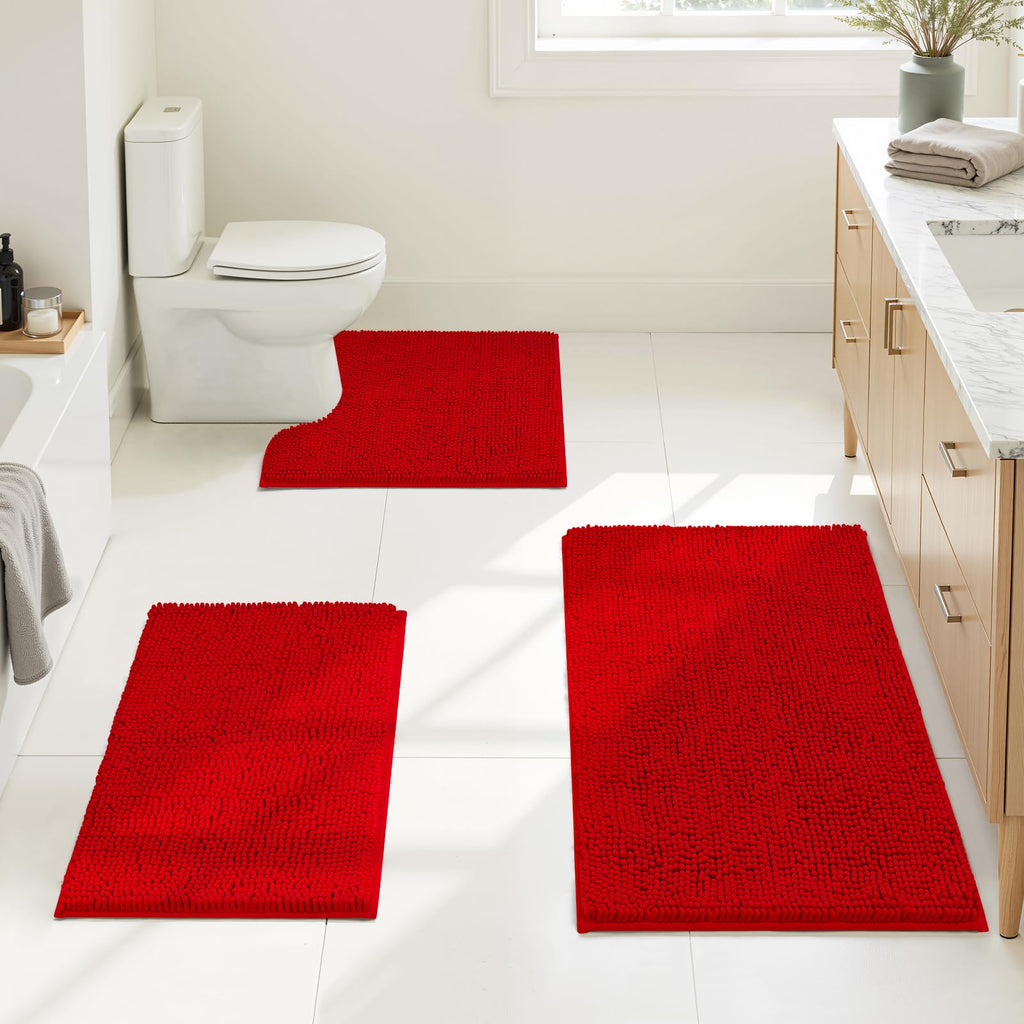 HOMEIDEAS Bathroom Rugs Set of 3, Super Soft Absorbent Chenille Bath Rugs
