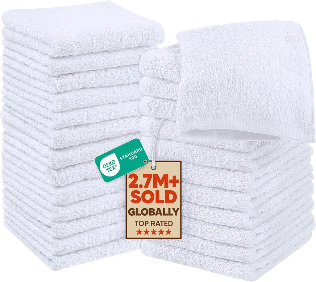 Utopia Towels 24 Pack Washcloths, 12x12 in, 100% Cotton, White