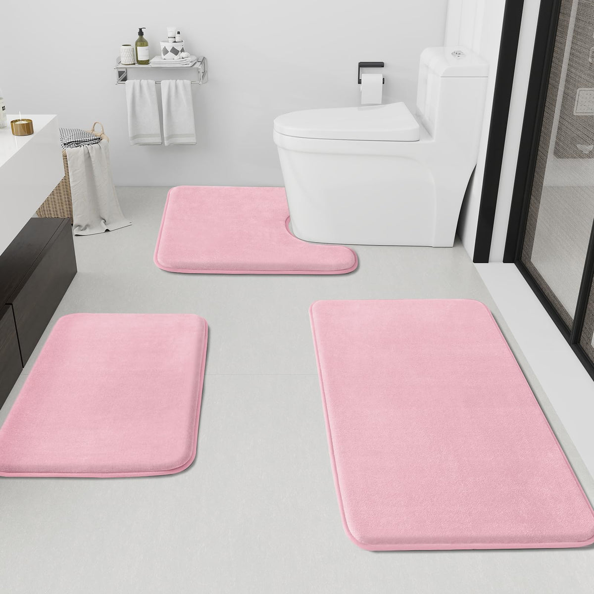 HUXMEYSON Bathroom Rugs Sets 2 Piece, Non-Slip & Quick Dry Bath Mat Set, Ultra Soft Velvet Bath Rugs for Bathroom, Toilet and Shower Floor, Navy