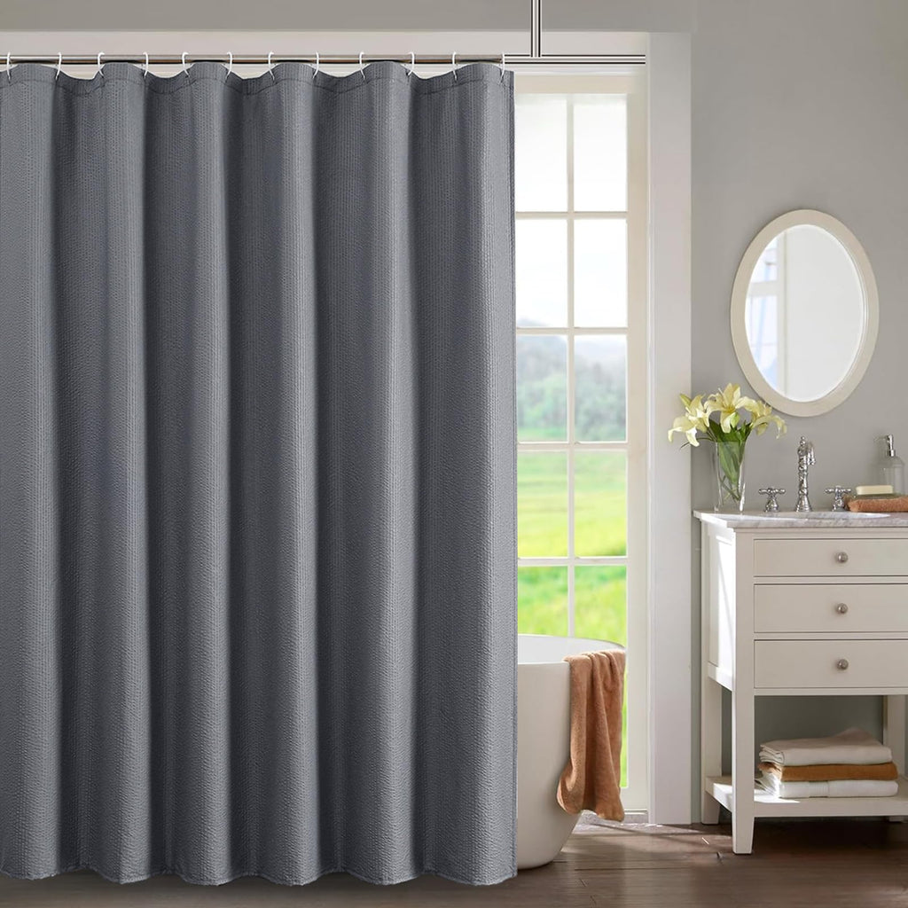OWENIE White Shower Curtain for Bathroom 84 Inches Extra Long, Elegant 3D Embossed Textured Cloth Waffle Shower Curtain, Modern Luxury Hotel Style, Water Repellent, Machine Washable, 72X84, White