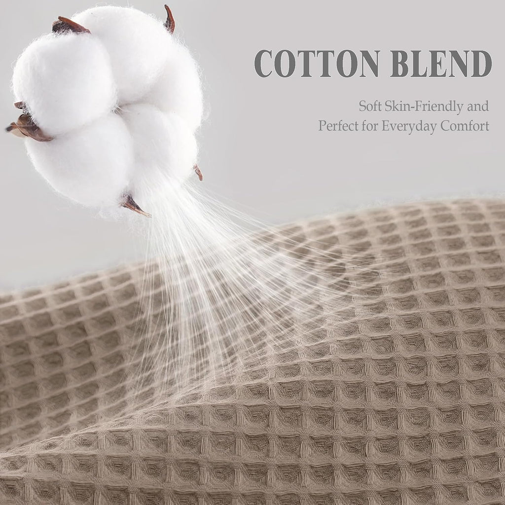 Waffle Weave Shower Curtain Heavyweight Cotton Fabric Beige 72Wx72L