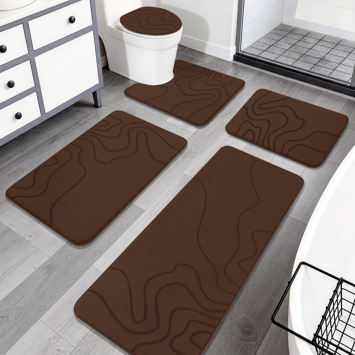 YIHOUSE Memory Foam Bathroom Rugs Sets 2 Piece, 17"x24"+20"x46", Dark Grey