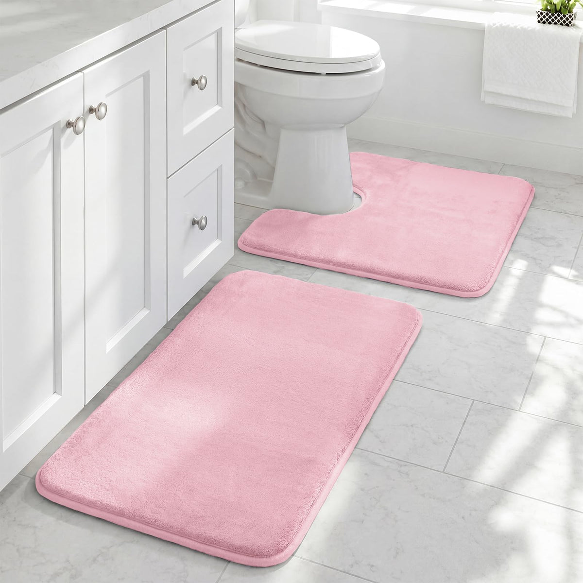 HUXMEYSON Bathroom Rugs Sets 2 Piece, Non-Slip & Quick Dry Bath Mat Set, Ultra Soft Velvet Bath Rugs for Bathroom, Toilet and Shower Floor, Navy