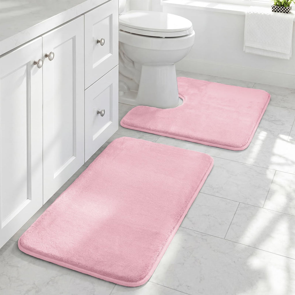 HUXMEYSON Bathroom Rugs Sets 3 Piece, Non-Slip & Quick Dry Bath Mat Set, Ultra Soft Velvet Bath Rugs for Bathroom, Toilet and Shower Floor, Grey