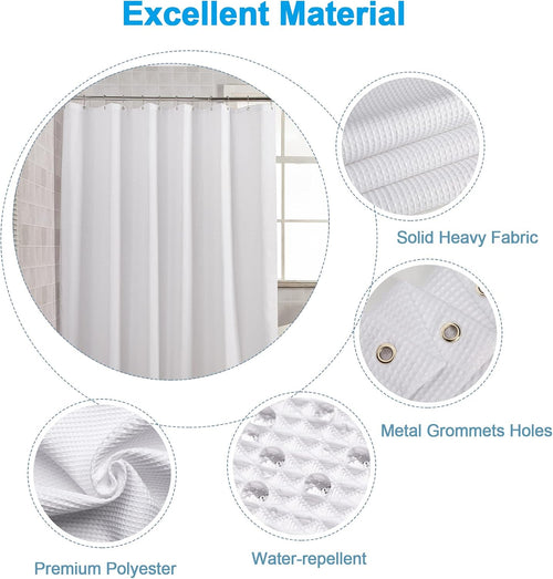 AmazerBath Stall Shower Curtain 60 x 72 Inches, Waffle Shower Curtain White, Fabric Shower Curtains Heavy Duty 240GSM, Hotel Quality Bathroom Shower Curtains