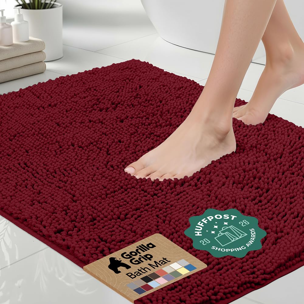 GORILLA GRIP Bath Rug Mat for Bathroom, Absorbent Chenille, 24x17 Blue