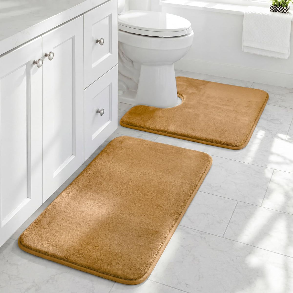 HUXMEYSON Bathroom Rugs Sets 2 Piece, Non-Slip & Quick Dry Bath Mat Set, Ultra Soft Velvet Bath Rugs for Bathroom, Toilet and Shower Floor, Navy