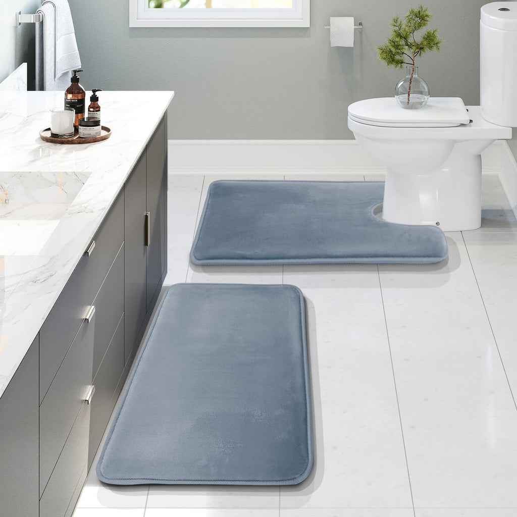 Clara Clark 3 Piece Bathroom Rugs Bath Mat Set, Velvet Memory Foam Bath Mats for Bathroom - Non-Slip, PVC Backing Bath Rugs, Washable - Dries Quickly, Green