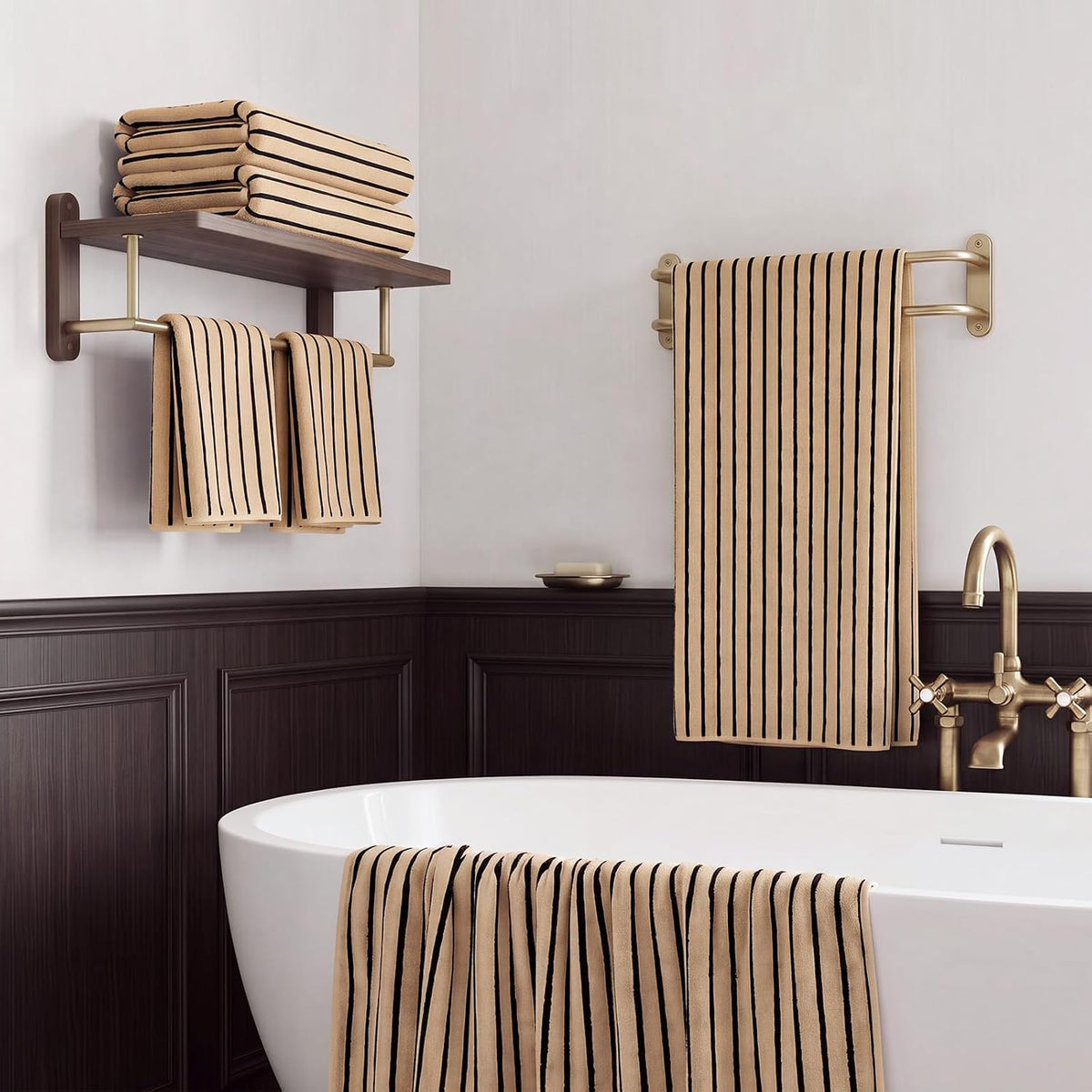 ecolook Striped Microfiber Bathroom Towel Set, Lightweight-Khaki