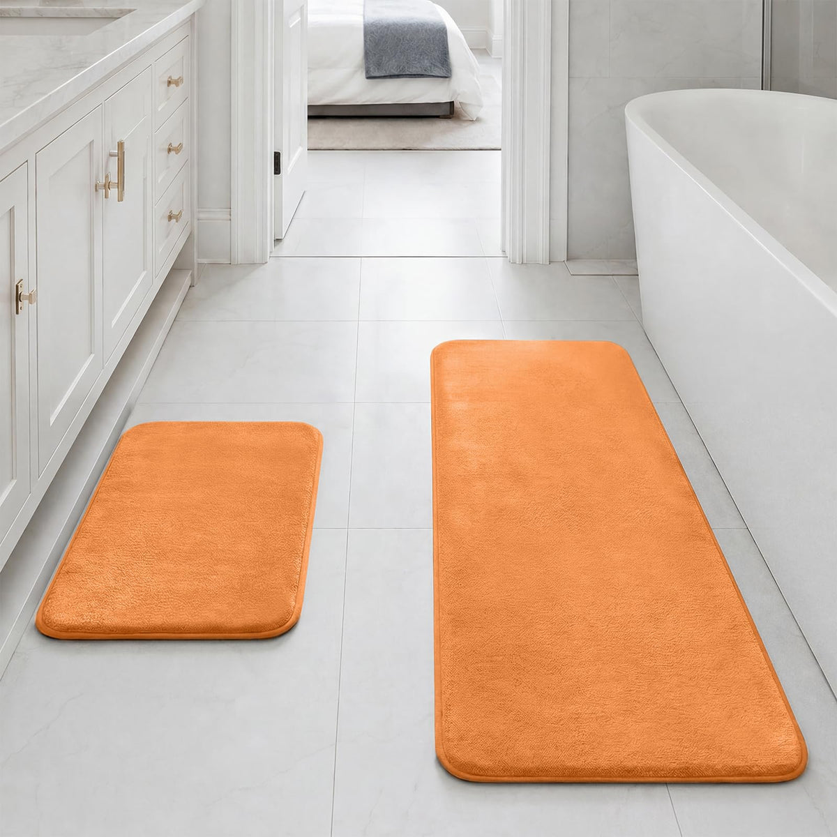 HUXMEYSON Bathroom Rugs Sets 2 Piece, Non-Slip & Quick Dry Bath Mat Set, Ultra Soft Velvet Bath Rugs for Bathroom, Toilet and Shower Floor, Navy