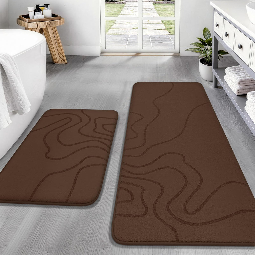YIHOUSE Memory Foam Bathroom Rugs Sets 2 Piece, 17"x24"+20"x46", Dark Grey
