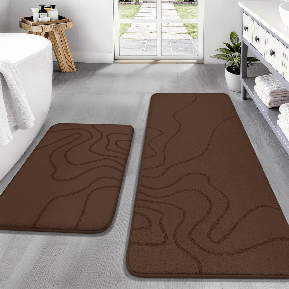YIHOUSE Memory Foam Bathroom Rugs Sets 2 Piece, 17"x24"+20"x46", Dark Grey