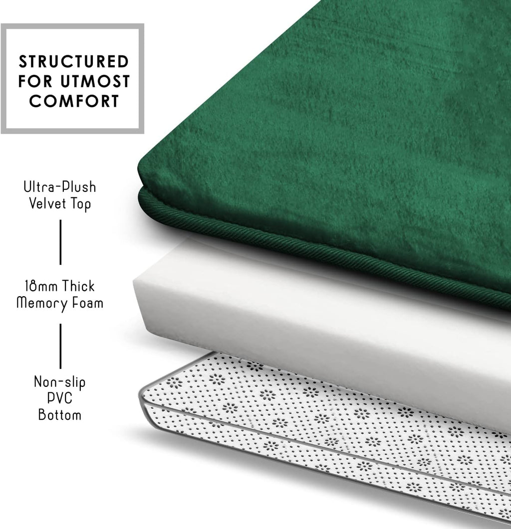 Clara Clark 3 Piece Bathroom Rugs Bath Mat Set, Velvet Memory Foam Bath Mats for Bathroom - Non-Slip, PVC Backing Bath Rugs, Washable - Dries Quickly, Green