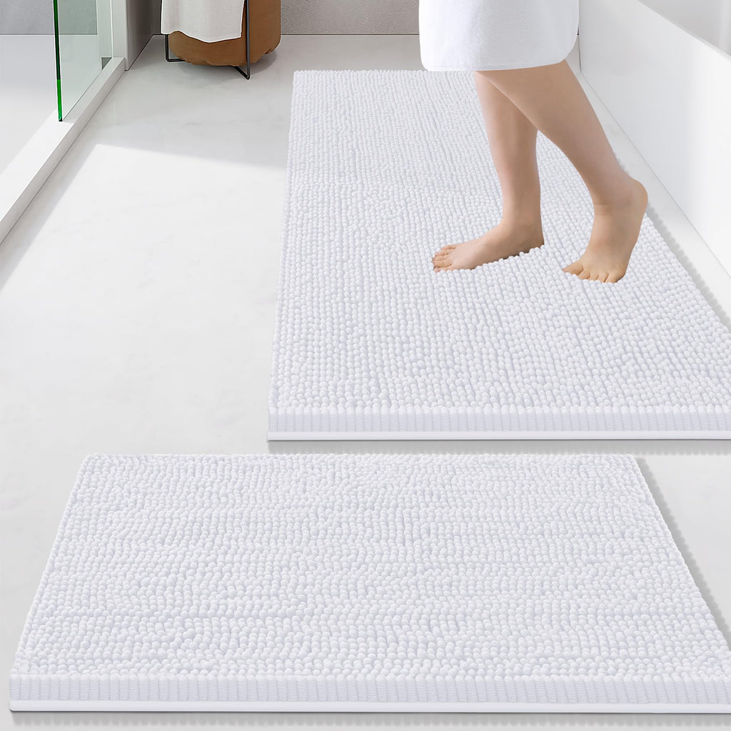 Smiry Chenille Bathroom Rugs Sets 2 Piece (30x20+24x16, Black)