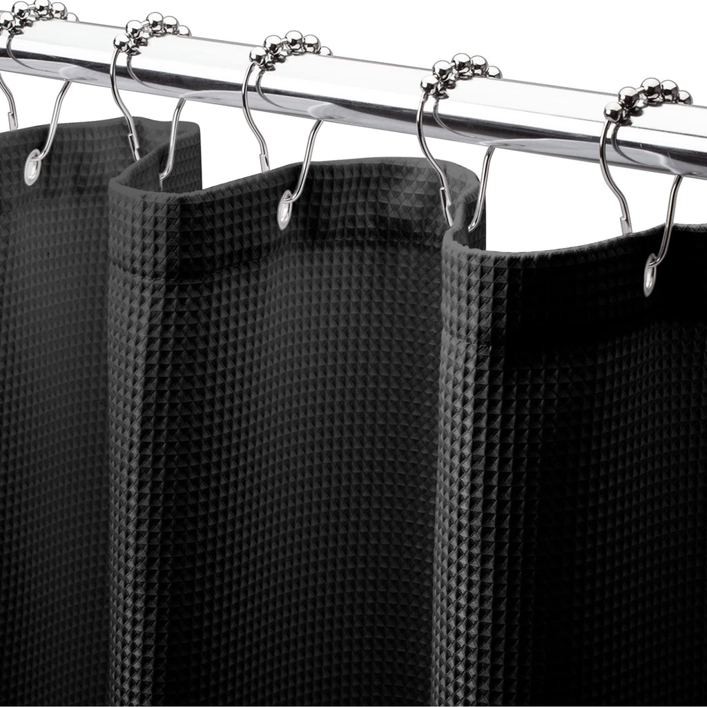 AmazerBath White Shower Curtain Fabric, Waffle Shower Curtains for Bathroom, Cloth Shower Curtain Heavy Duty, Thick Bathroom Shower Curtains Hotel Quality, Premium Polyester, 72x72 Inches