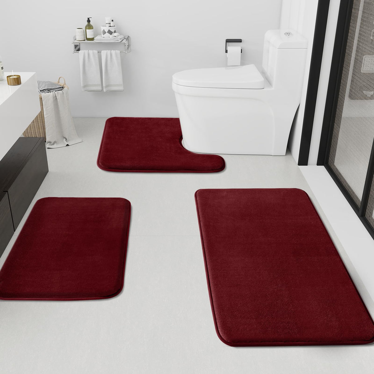 HUXMEYSON Bathroom Rugs Sets 2 Piece, Non-Slip & Quick Dry Bath Mat Set, Ultra Soft Velvet Bath Rugs for Bathroom, Toilet and Shower Floor, Navy