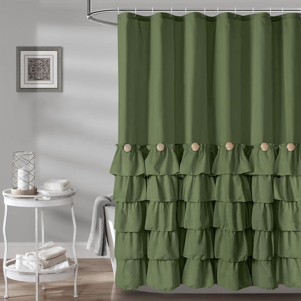 Seasonwood Beige Ruffle Shower Curtain Neutral Shower Curtain 72 x 72