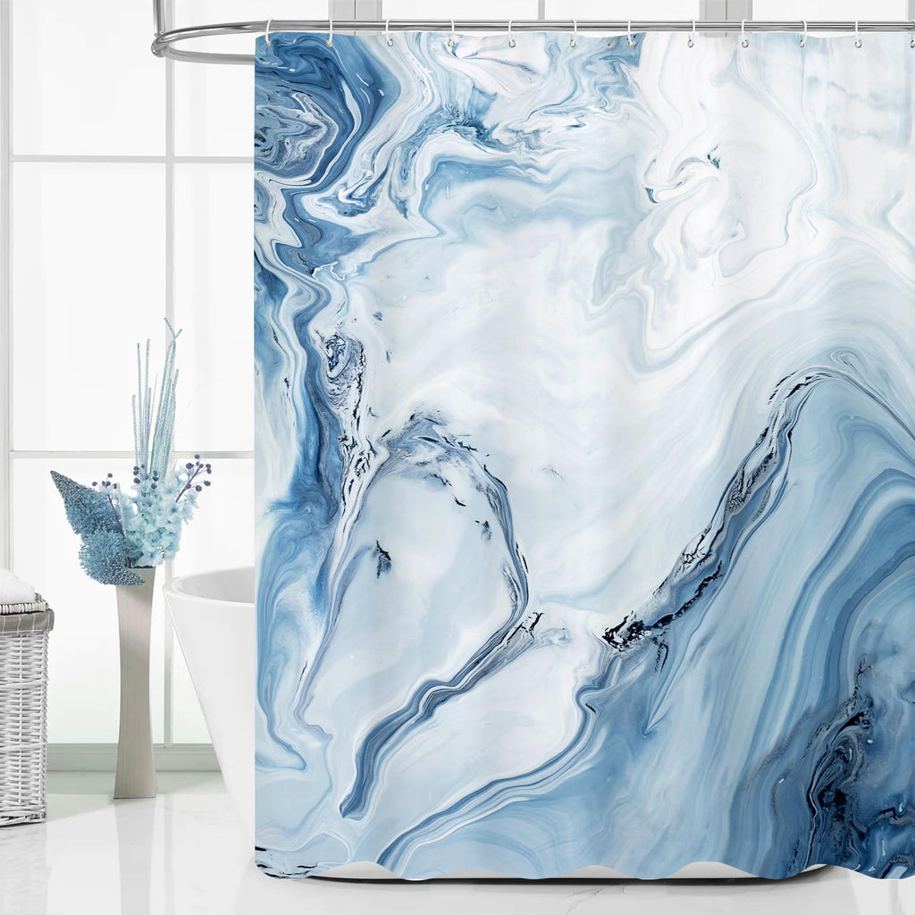 Blue Marble Fabric Shower Curtain, Abstract Watercolor, 72 x 72 Inches