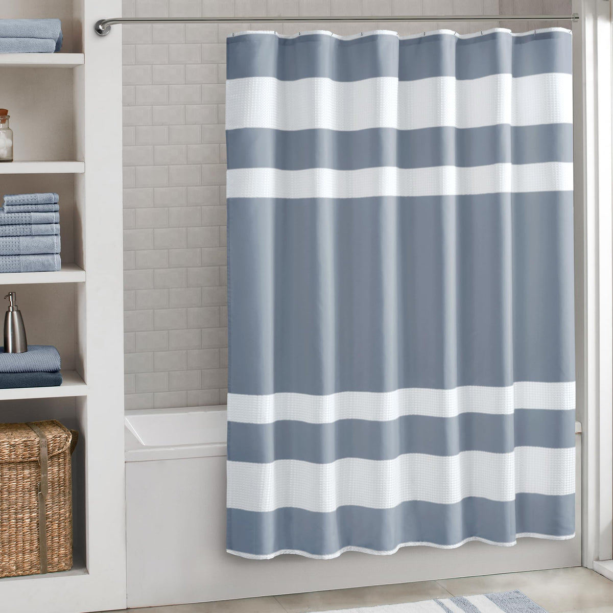 Madison Park Spa Waffle Shower Curtain for Bathroom, 72 x 72, Indigo Blue