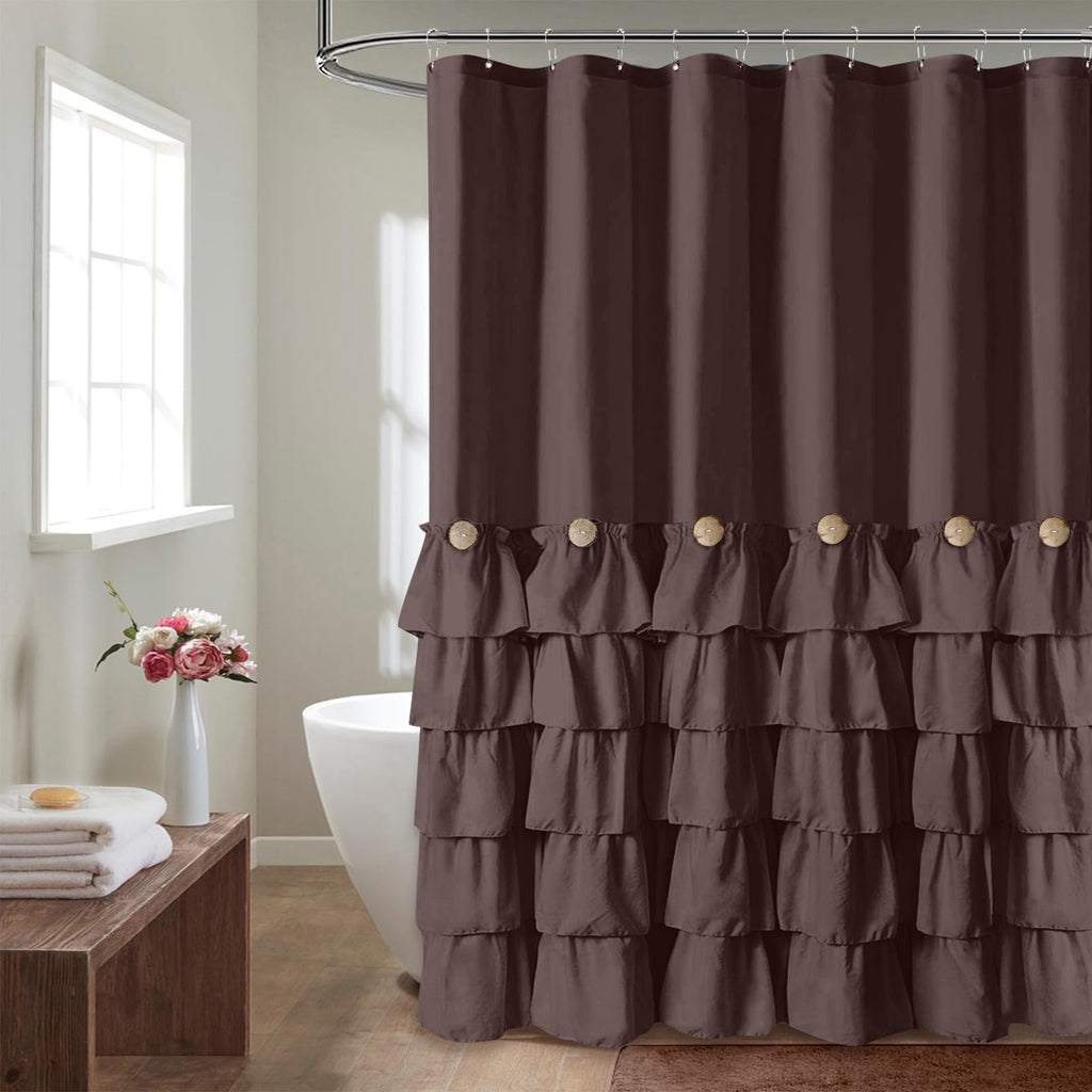 Seasonwood Beige Ruffle Shower Curtain Neutral Shower Curtain 72 x 72