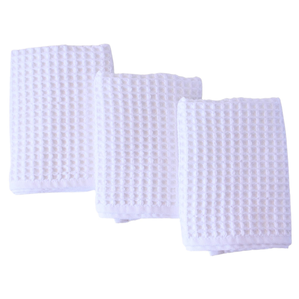 PÜSKÜL Natural 100% Turkish Cotton Waffle Hand and Kitchen Towels Set of 3