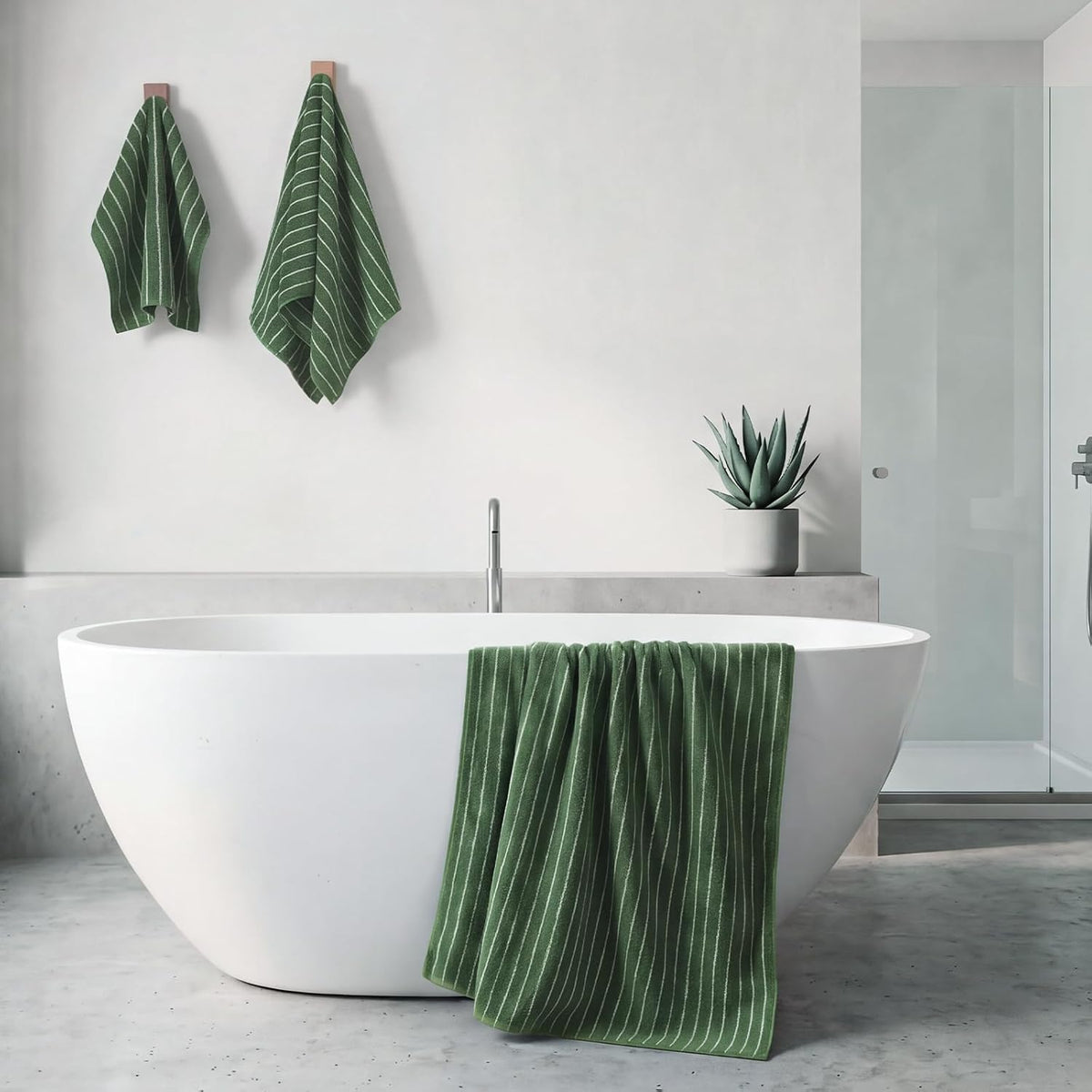 ecolook Premium Bath Towel Set of 6 Pieces – 100% Cotton, Super Absorbent & Quick Dry, Striped Towels for Bathroom, Spa & Swim – 2 Bath, 2 Hand, 2 Washcloths, Olive Green