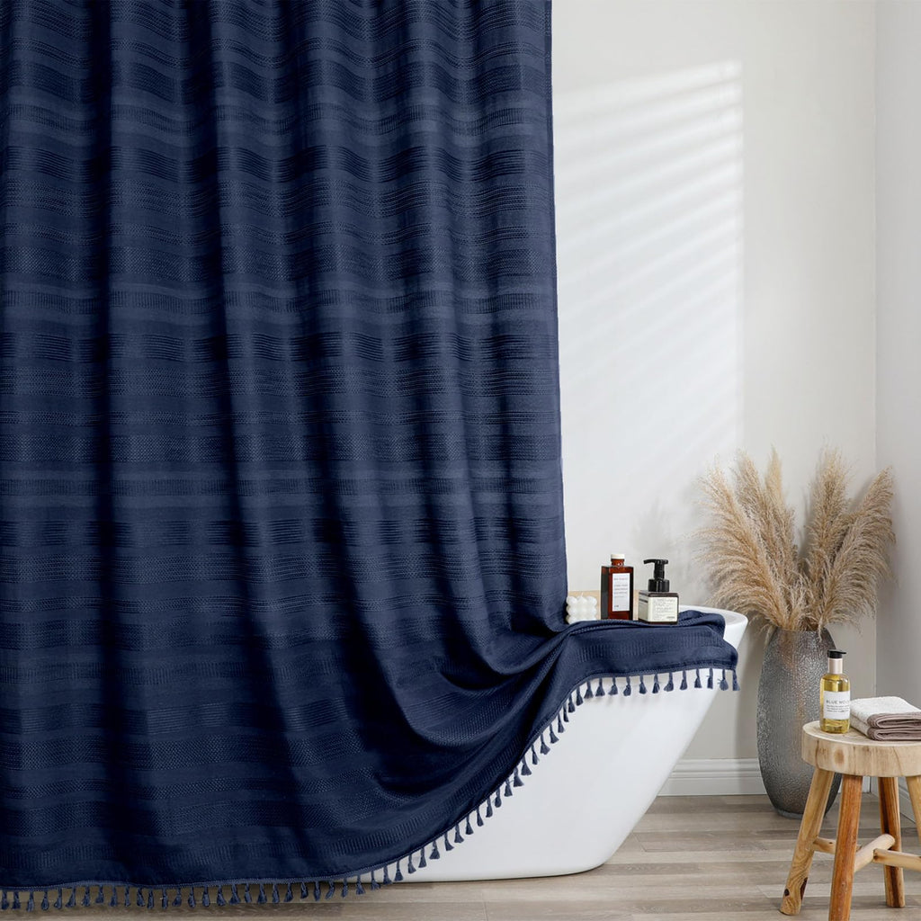 OVZME Extra Long Linen Shower Curtain - 84 Inch Long, Modern Farmhouse Heavy Duty Textured Soft Fabric, Rustic Country Boho Cloth Shower Curtain with Tassel for Bathroom Hotel, 72Wx84L Inches