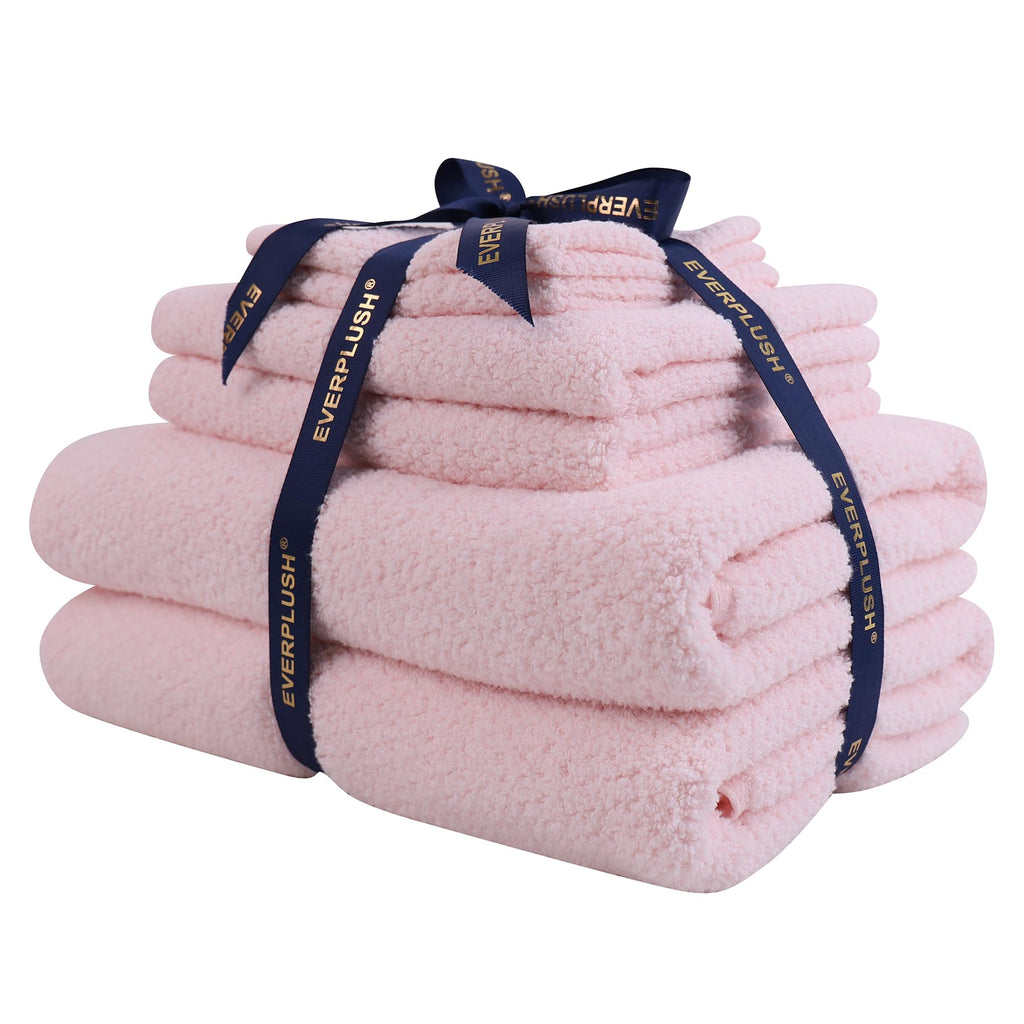 Everplush Diamond Jacquard 6 Pieces Bath Towel Set, Luxury Super Soft Oversized everplush Towels, Highly Absorbent Diamond Jacquard Quick Dry Bath Towel for Bathroom Grey Towel Set