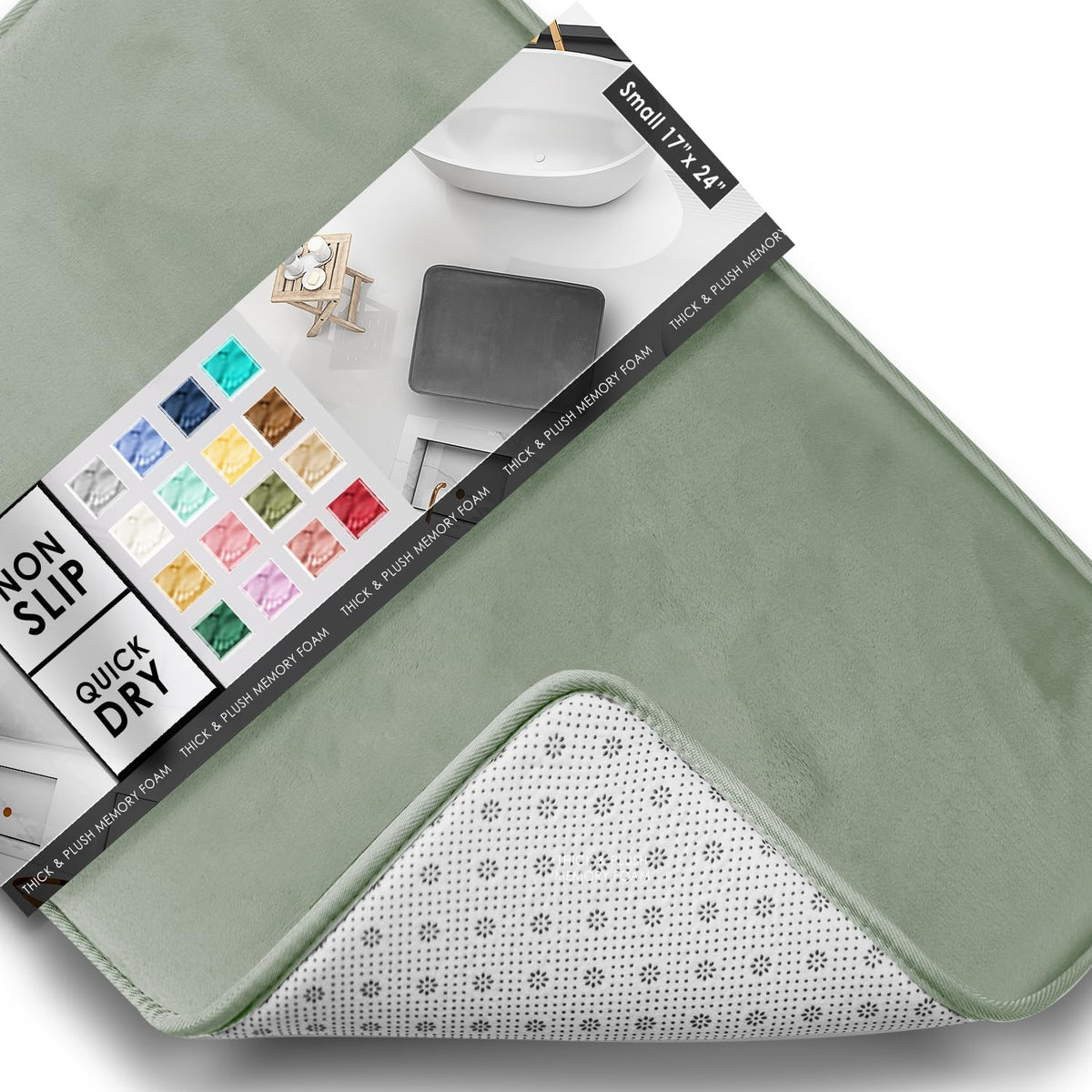 Clara Clark 3 Piece Bathroom Rugs Bath Mat Set, Velvet Memory Foam Bath Mats for Bathroom - Non-Slip, PVC Backing Bath Rugs, Washable - Dries Quickly, Green